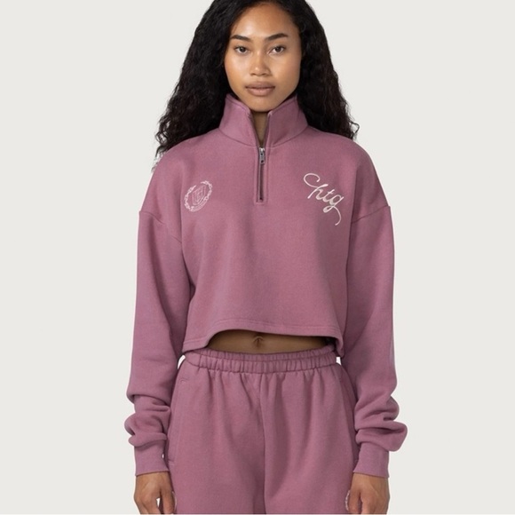 Womens Honor The Gift Logo 1/4 Zip Pullover Crop Sweatshirt Mauve' Size L NWT - Picture 1 of 5